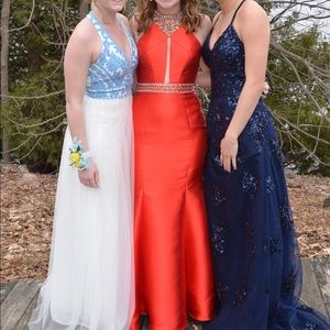 Red mermaid prom dress with beading